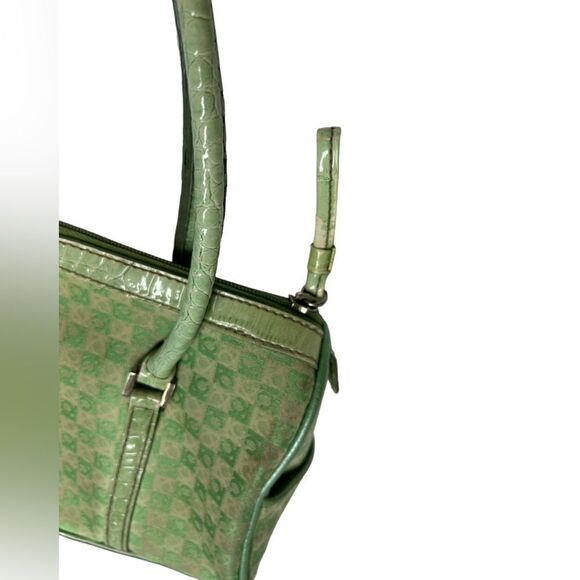 Vintage 80’s Liz Claiborne Small Green Purse Shoulder Handbag Monogram Print - Picture 9 of 15